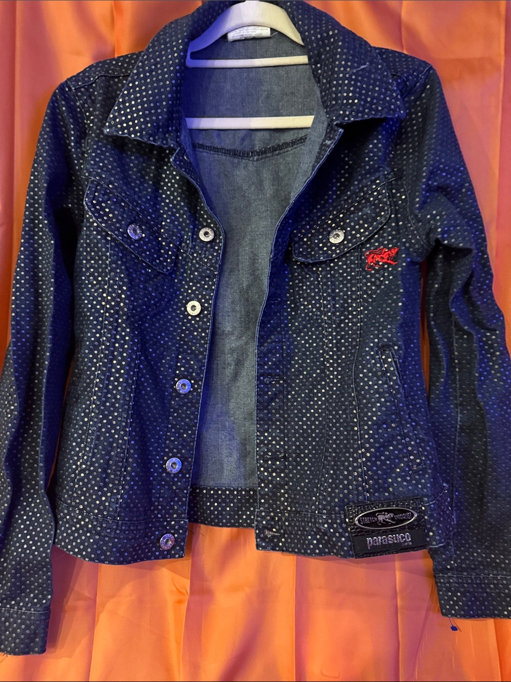 Parasuco Dark Navy Polka Dot Jean Jacket with Red Logo